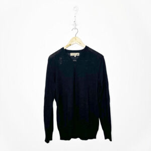 PERUVIAN LINK V neck Pullover sweater black alpaca mid weight mens medium M